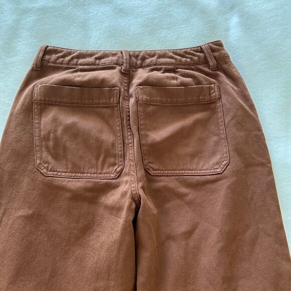 Quince Pants SZ4 Brown Organic Stretch Cotton Twill Wide-Leg Crop Relaxed - Picture 12 of 12